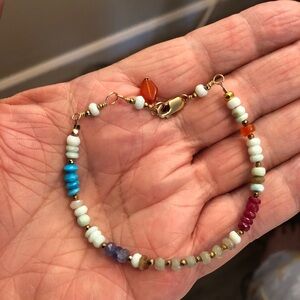 Multicolor real gemstone yellow gold bracelet